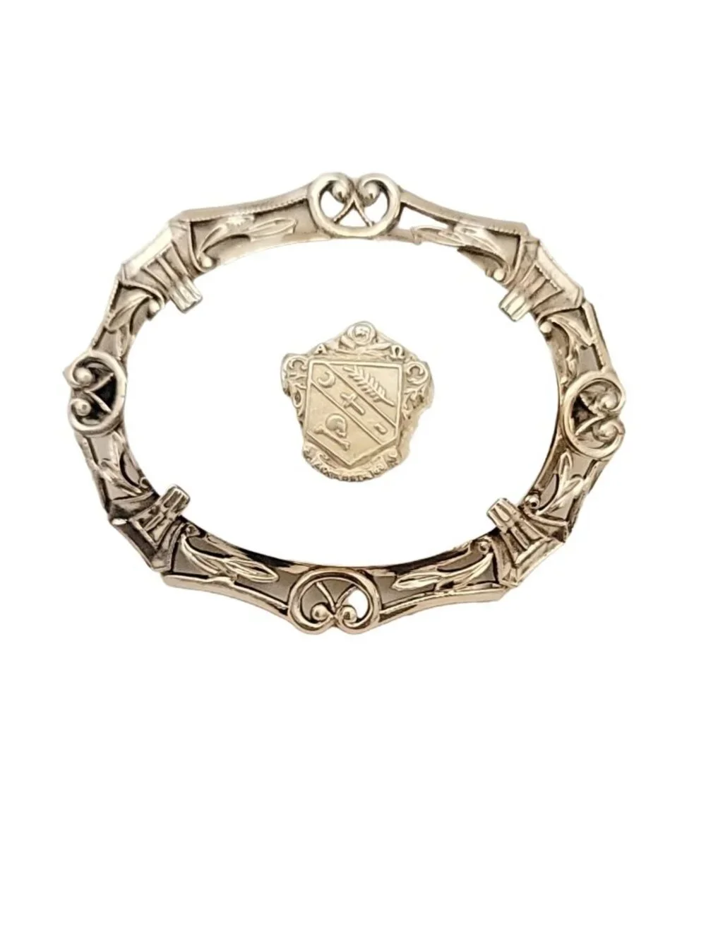 Sterling Silver Oval Inlay Shield Brooch Pin, M107
